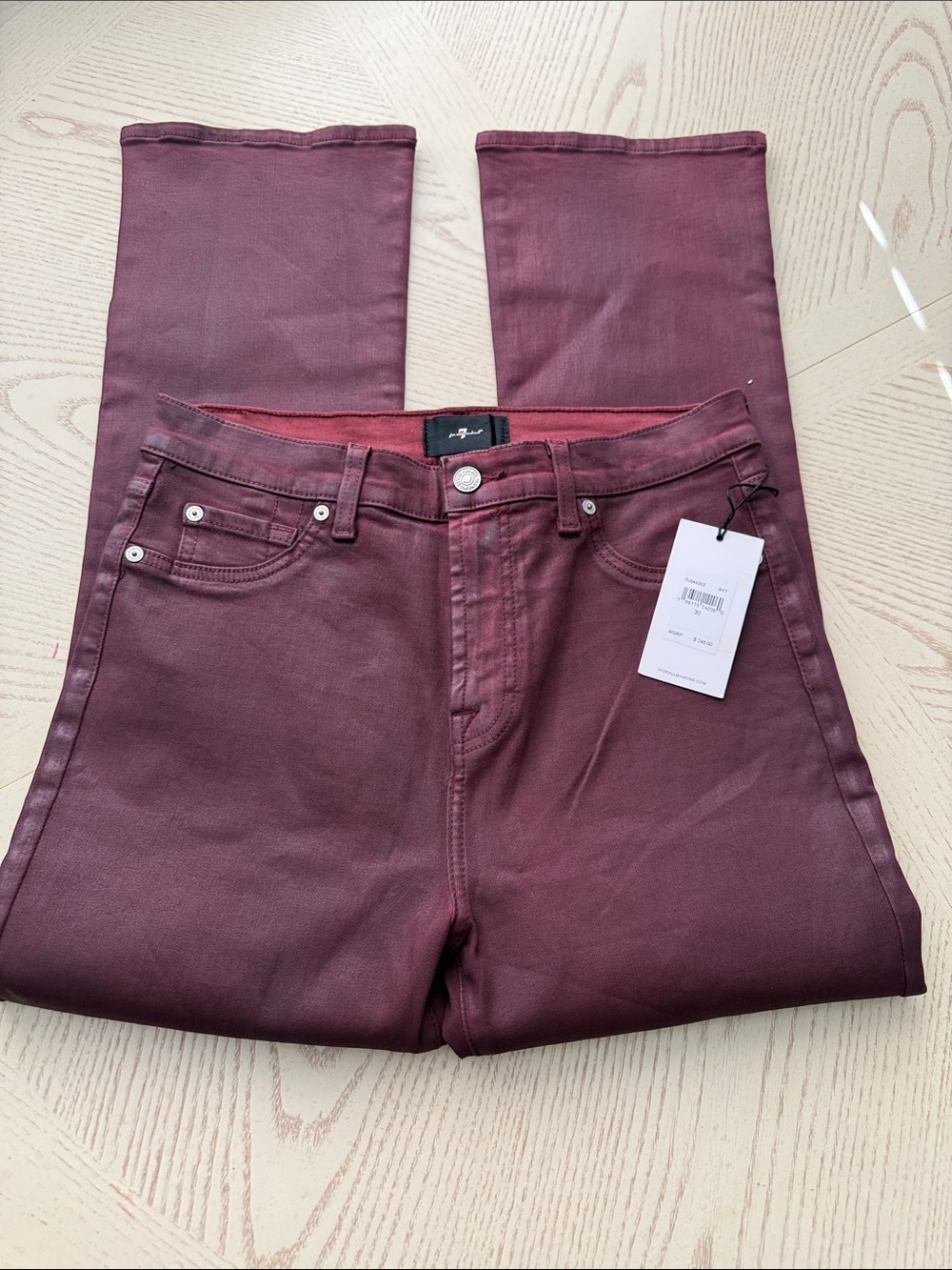 7 For All Mankind Wine-Colored High-Rise Jeans